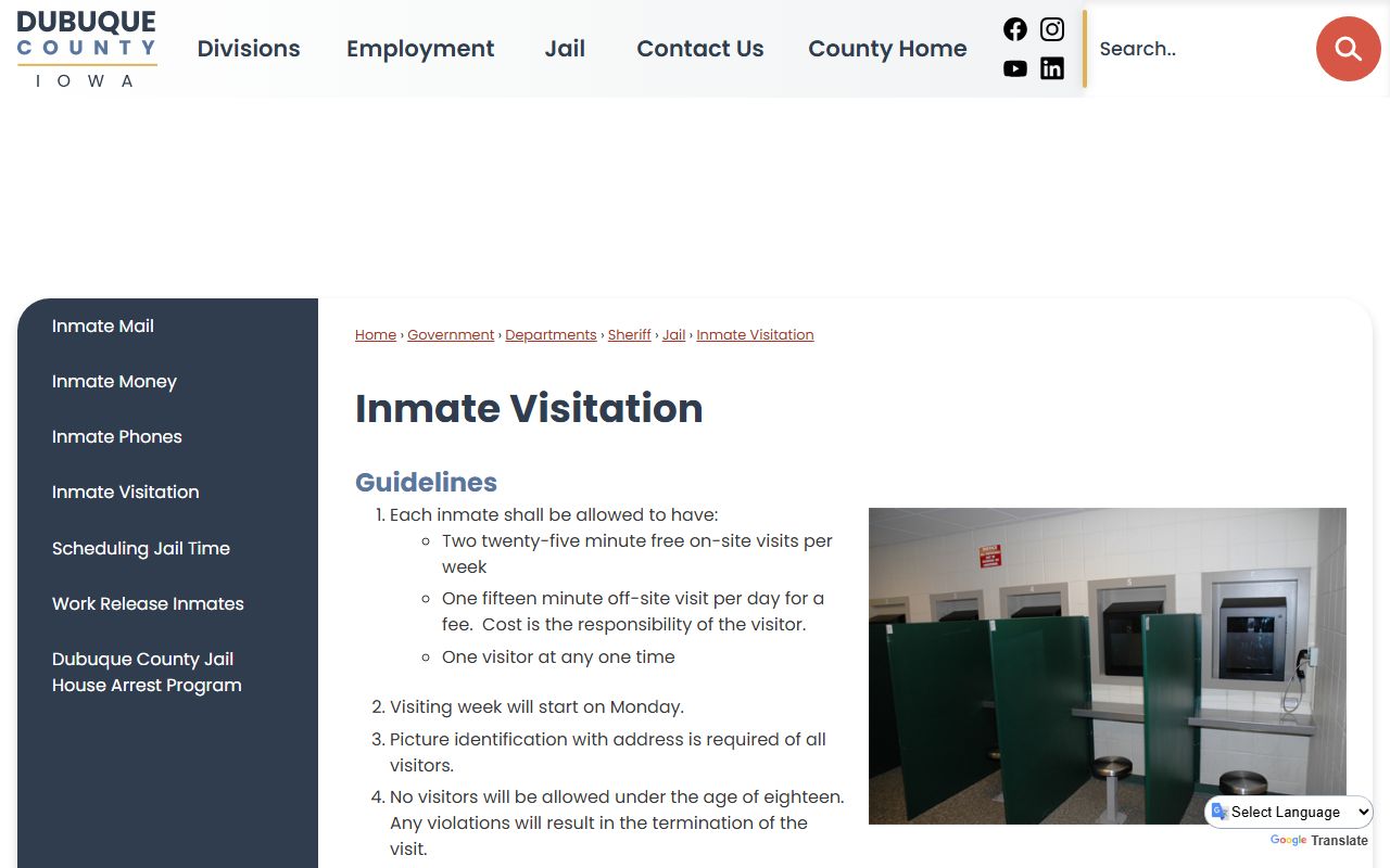 Dubuque County Jail visitation schedule and inmate visit rules